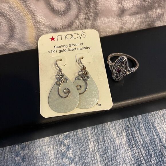 Sterling Macy’s earrings Avon silver tone ring size 5 - Picture 3 of 8